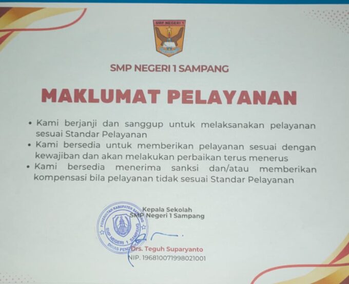 MAKLUMAT PELAYANAN UPTD SMPN 1 SAMPANG